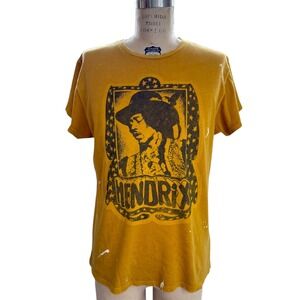 MadeWorn Jimi Hendrix Distressed Graphic Tee Mustard Yellow 100% Cotton Size M